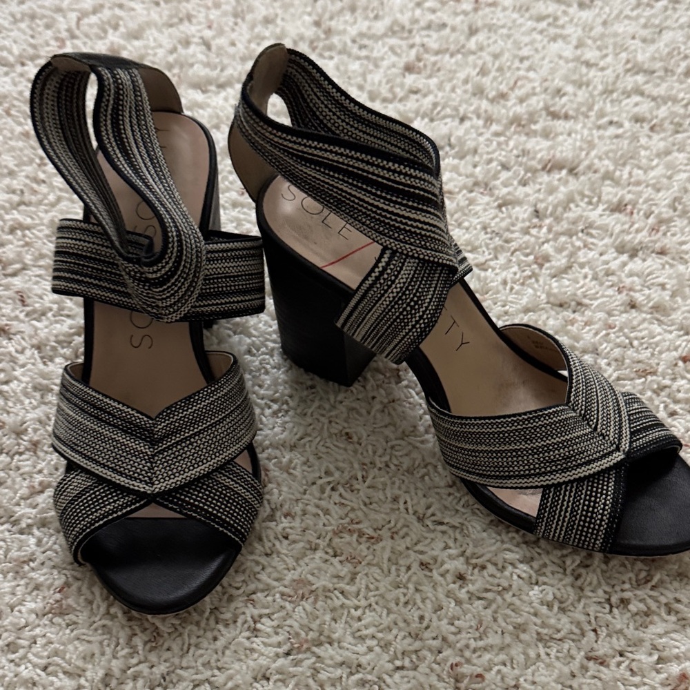 Sole Society Black and Tan Strappy Heels